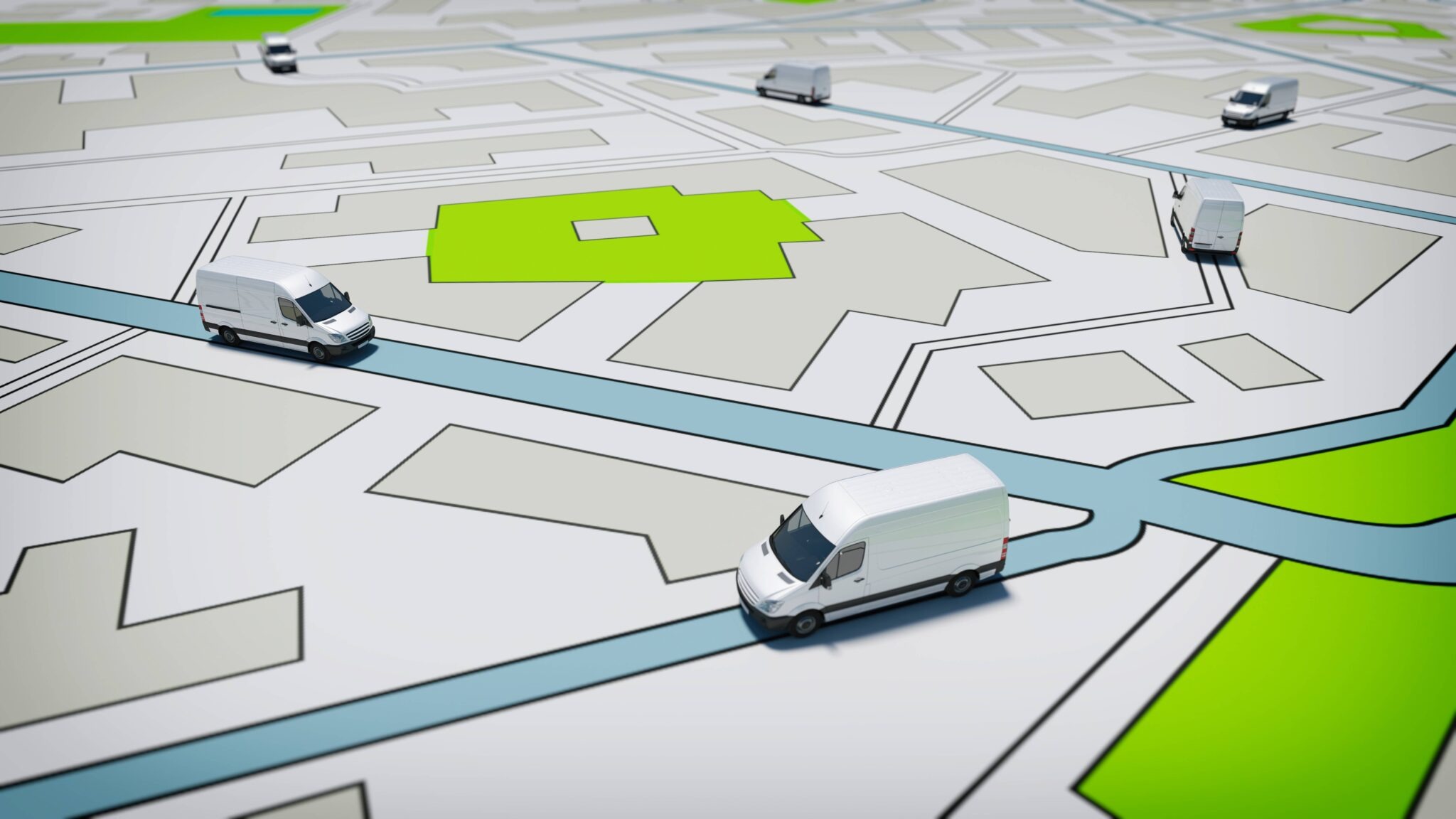 یک نقشه و کامیون‌های روی آن-AI-GPS