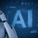 یک ربات و کلمه AI در پس زمینه آن-چالش کاربرد هوش مصنوعی در لجستیک