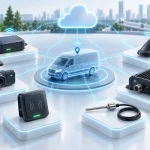 تصویر سه‌بعدی ردیاب خودرو، دوربین، حسگر، RFID و تجهیزات تلماتیک